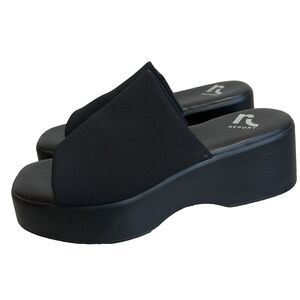Report Platform Y2K Sandals 8 M Black Stretchy Chunky Grunge Goth Open Toe